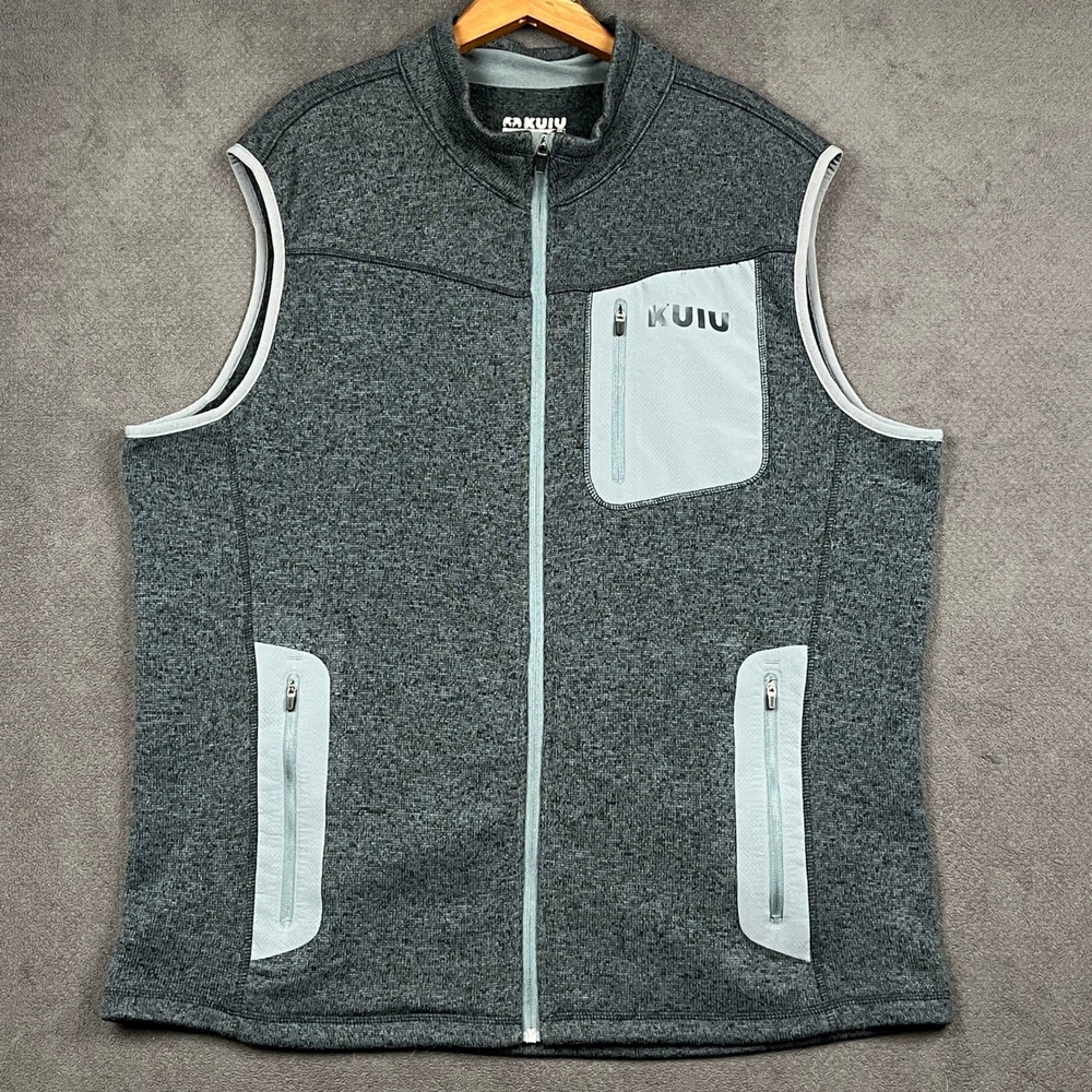 KUIU Base Camp Vest Mens XXL Charcoal Gray Blue Knit Sweater Fleece 14028